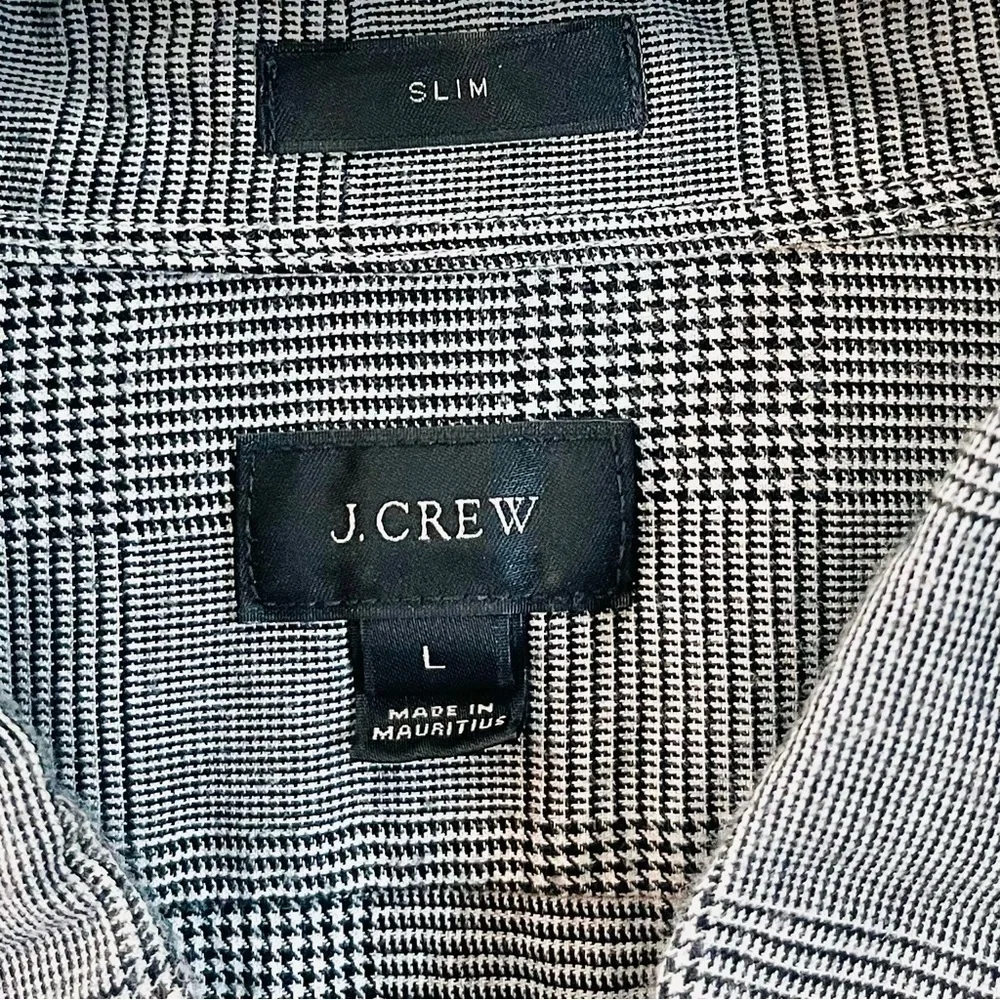 J. Crew Slim Fit Plaid Long Sleeve Button Down Shirt Large Black/White Pocket